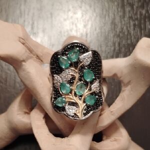 Emerald Spinel Vermeil Gold 925 Sterling Silver Concave Ring